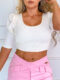 Blusa estilo Crop Top Manga Tres Cuartos englobada con Perlas