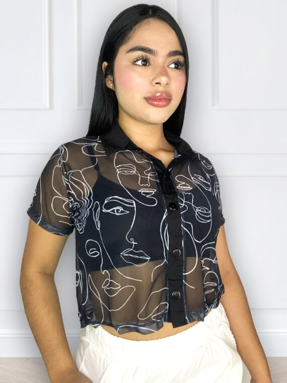 Blusa de malla estampada