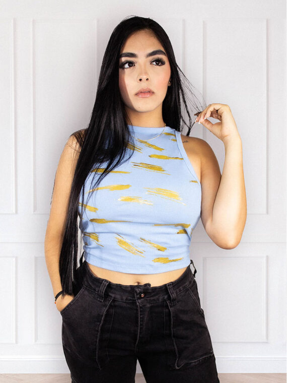 Blusa Estilo Crop Top Estampado Pinceladas