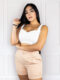 Blusa Estilo Crop Top Silueta Corta Con Perlas